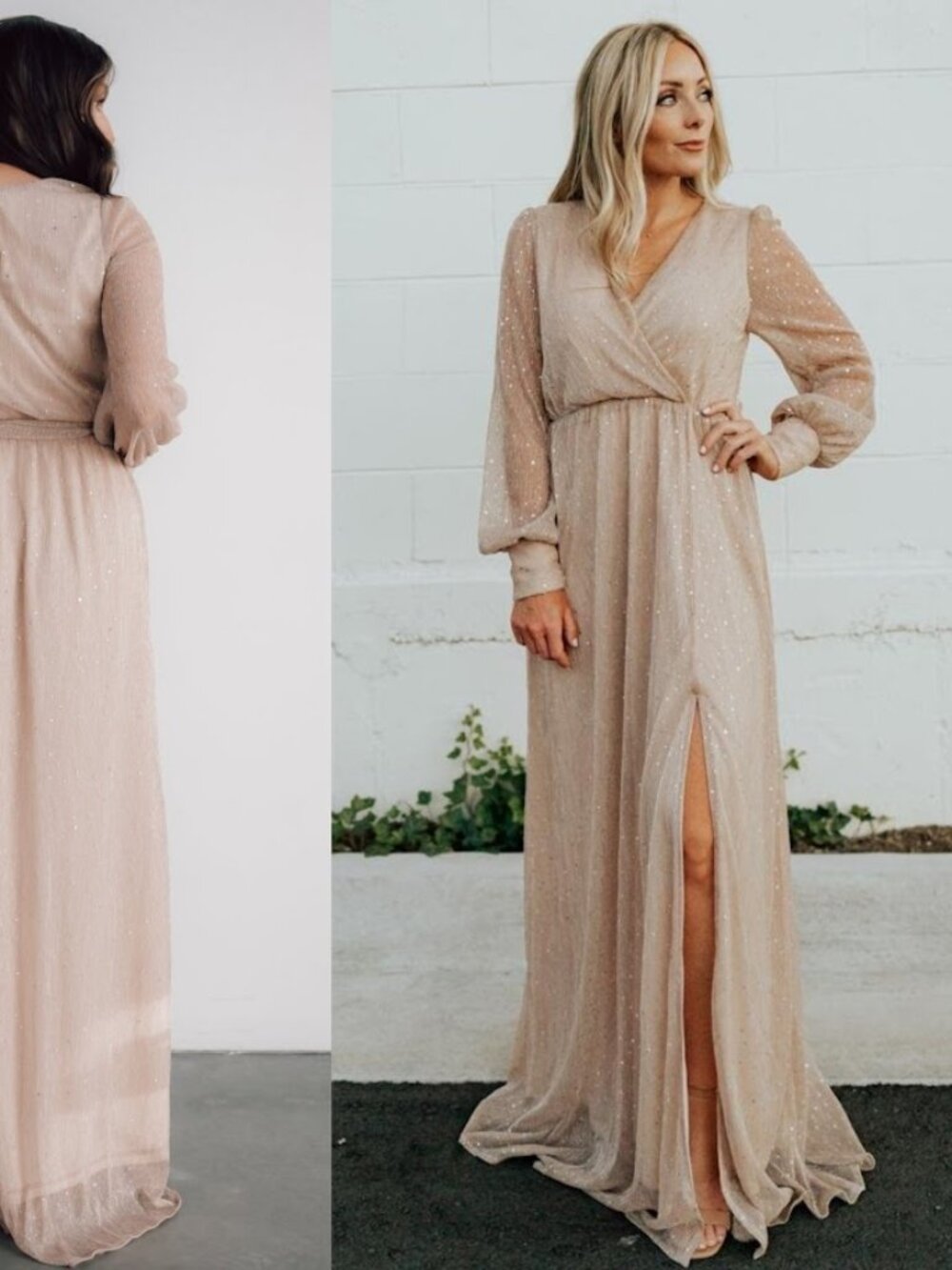 Baltic Born Pink Maxi Dress Gown Long Sparkle Long Sleeve Formal Shimmer Size XS